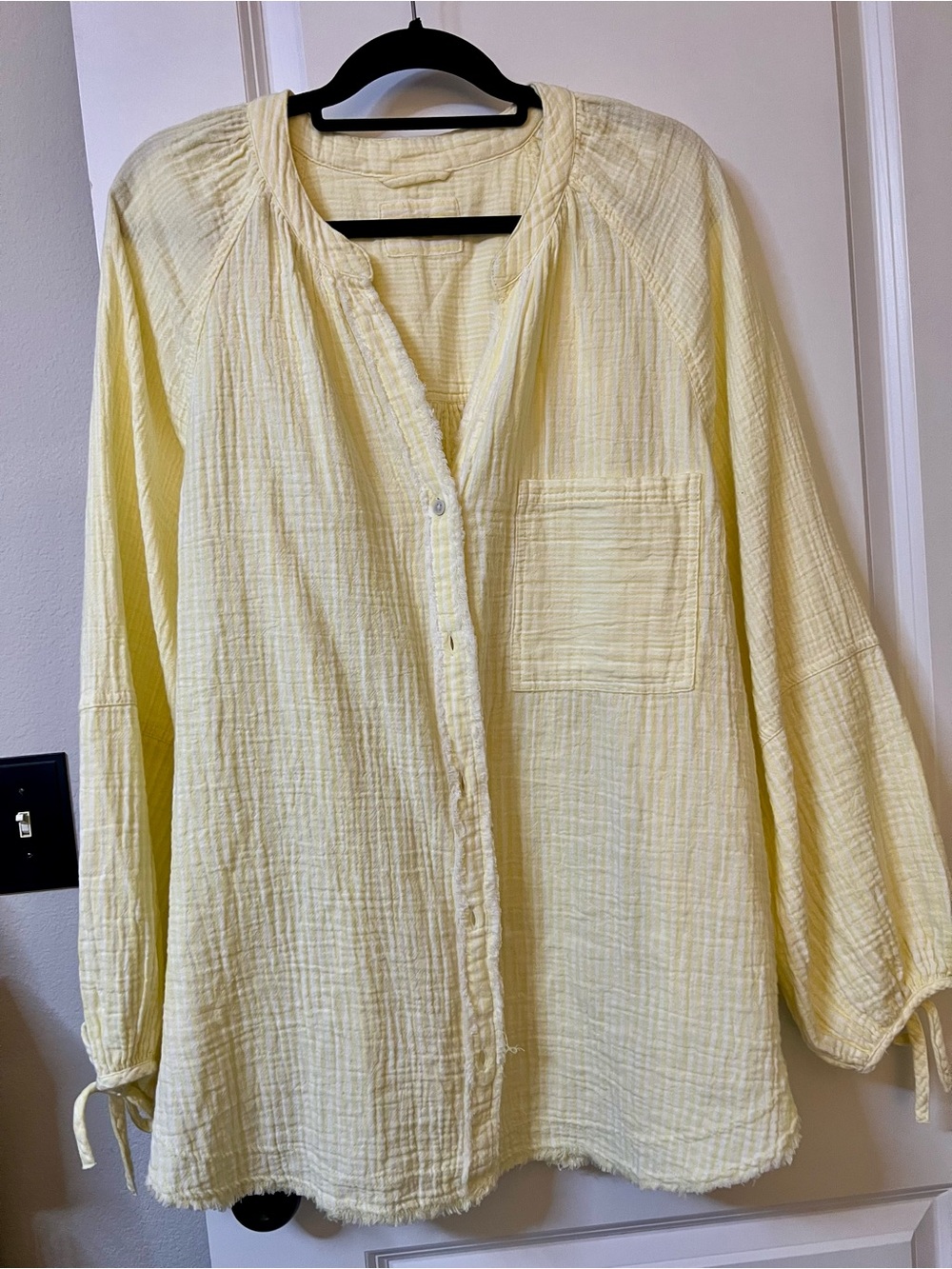 Aerie yellow striped gauze l/s button